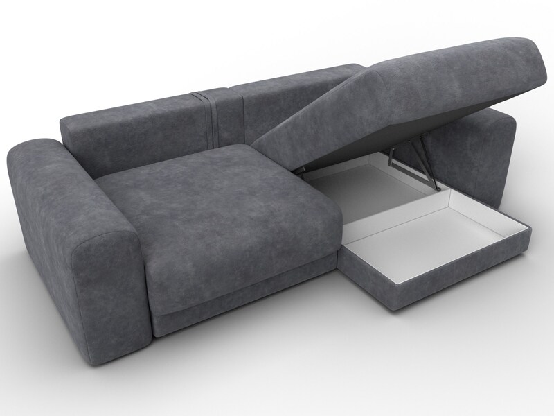 Диван угловой Лига-056 НПБ угол универсальный, Велюр, BRUT 16 темно-серый