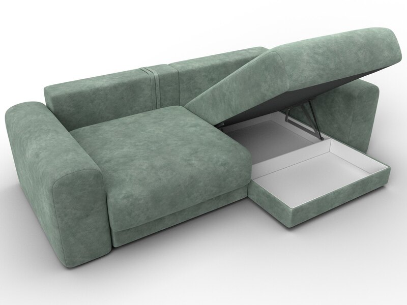 Диван угловой Лига-056 НПБ угол универсальный, Велюр, BRUT 08 зеленый