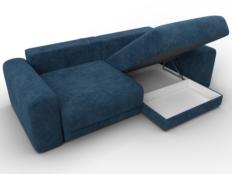 Диван угловой Лига-056 НПБ угол универсальный, Велюр, BRUT 11 синий