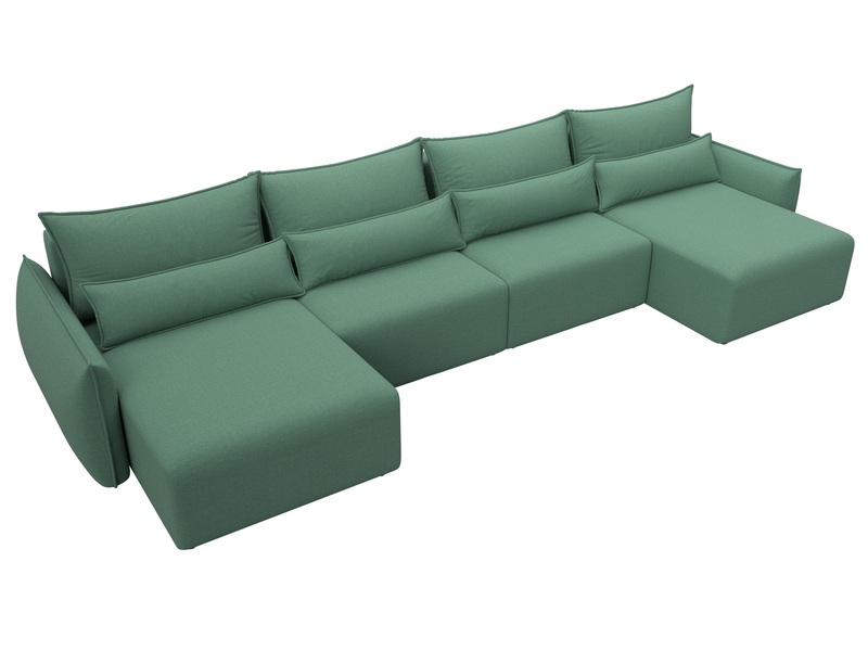 Диван П-образный Лига-051 НПБ Лонг, Рогожка, Амур 11 зеленый