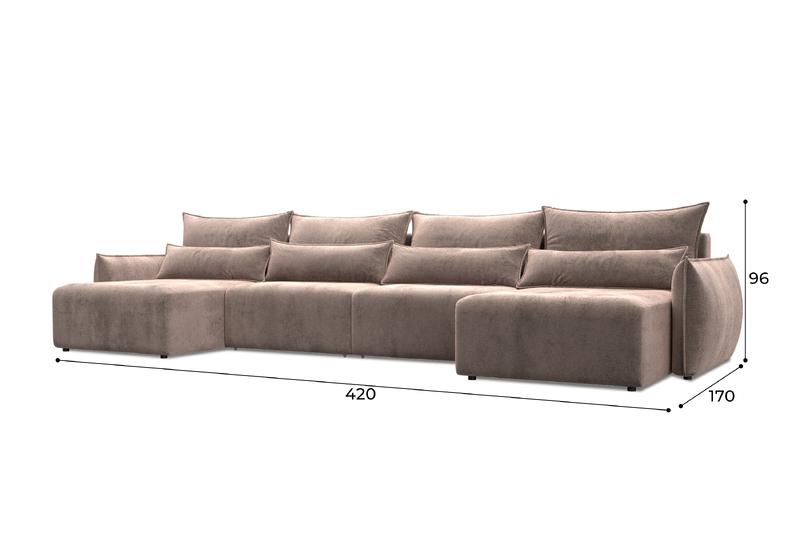 Диван П-образный Лига-051 НПБ Лонг, Велюр, TOWER 05 бежевый