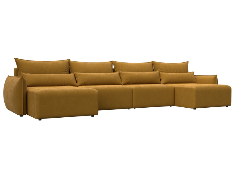 Диван П-образный Лига-051 НПБ Лонг, Велюр, BRUT 10 желтый