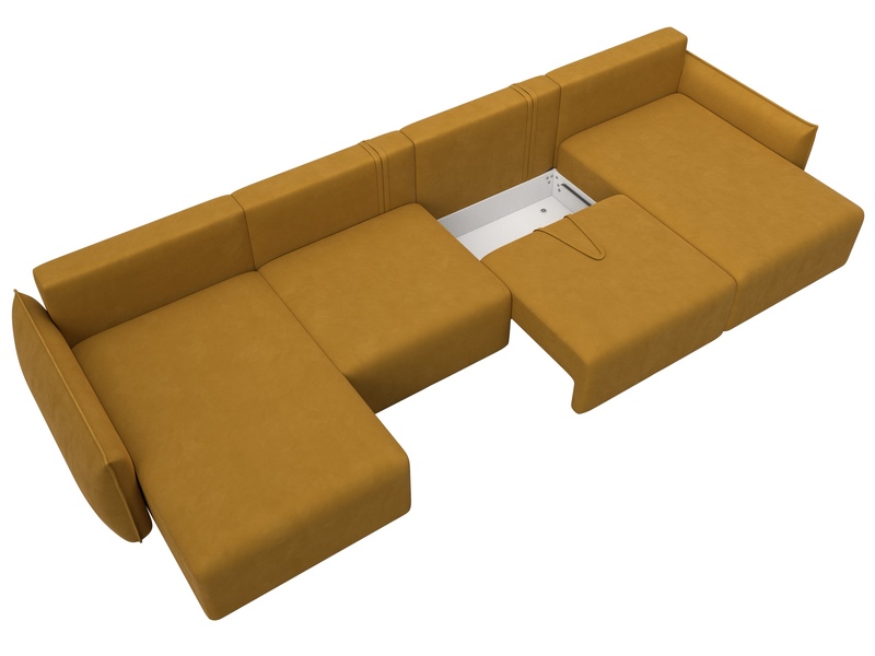 Диван П-образный Лига-051 НПБ Лонг, Велюр, BRUT 10 желтый
