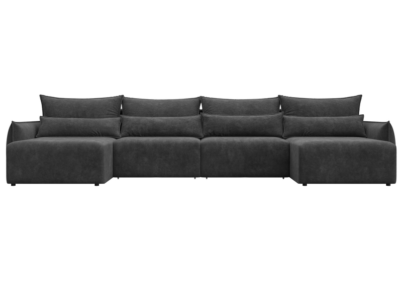 Диван П-образный Лига-051 НПБ Лонг, Велюр, BRUT 16 темно-серый