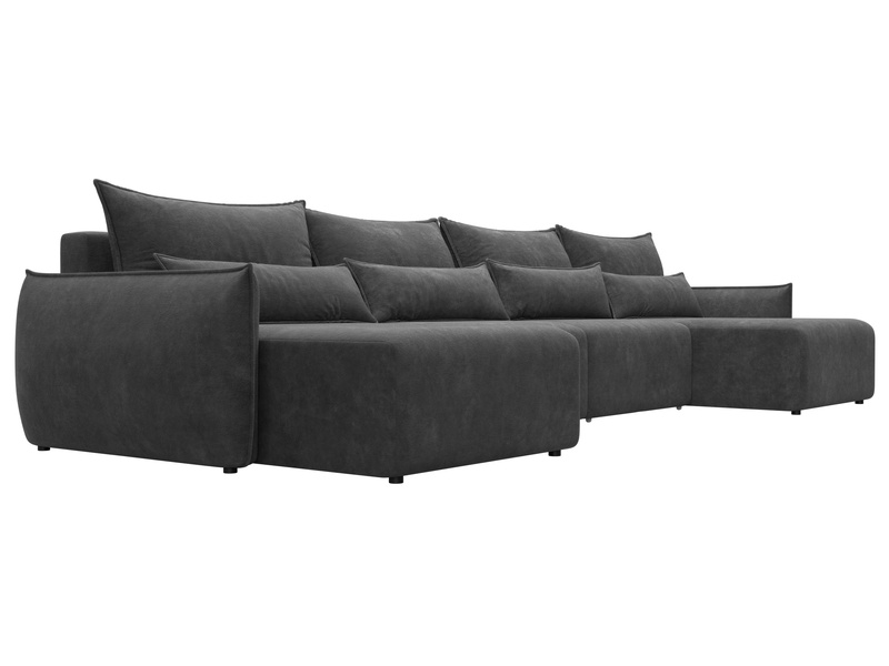 Диван П-образный Лига-051 НПБ Лонг, Велюр, BRUT 16 темно-серый