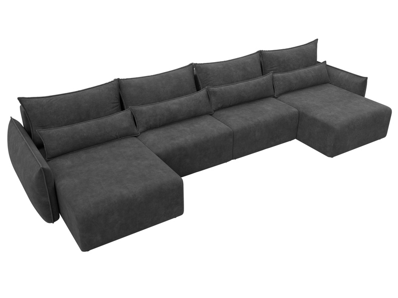 Диван П-образный Лига-051 НПБ Лонг, Велюр, BRUT 16 темно-серый