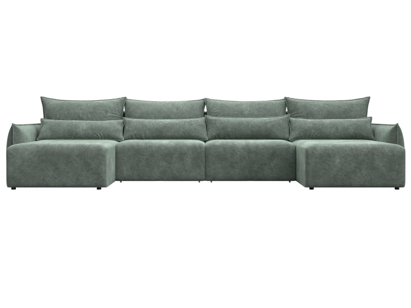 Диван П-образный Лига-051 НПБ Лонг, Велюр, BRUT 08 зеленый
