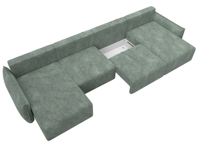 Диван П-образный Лига-051 НПБ Лонг, Велюр, BRUT 08 зеленый
