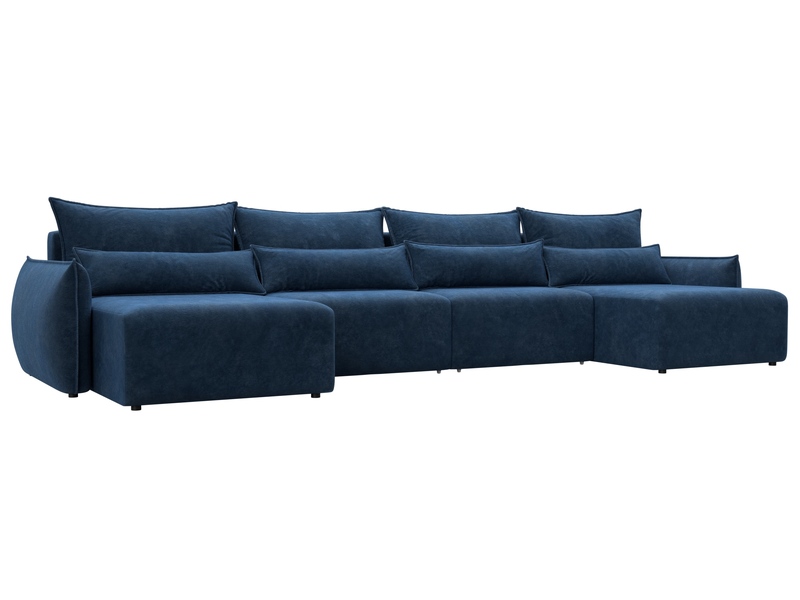 Диван П-образный Лига-051 НПБ Лонг, Велюр, BRUT 11 синий