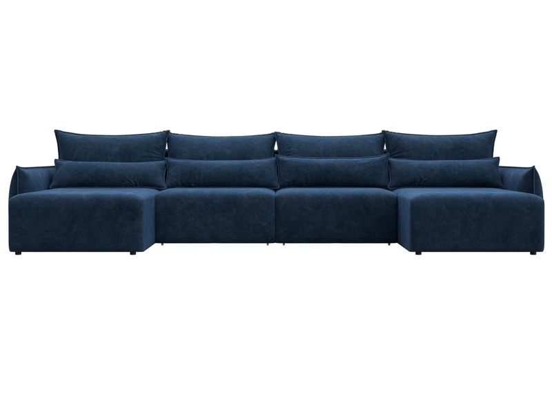 Диван П-образный Лига-051 НПБ Лонг, Велюр, BRUT 11 синий