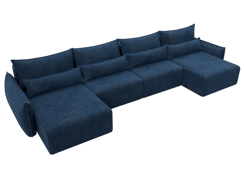 Диван П-образный Лига-051 НПБ Лонг, Велюр, BRUT 11 синий