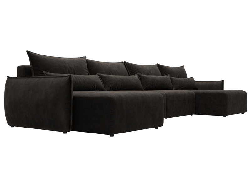 Диван П-образный Лига-051 НПБ Лонг, Велюр, BRUT 17 коричневый