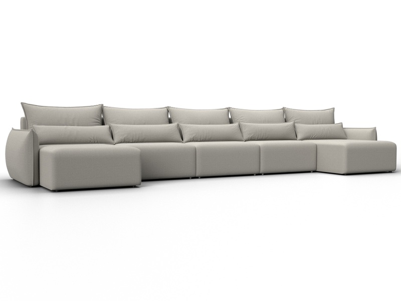 Диван П-образный Лига-051 НПБ МегаЛонг, Рогожка, Амур 02 бежевый