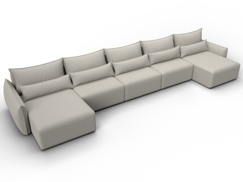 Диван П-образный Лига-051 НПБ МегаЛонг, Рогожка, Амур 02 бежевый