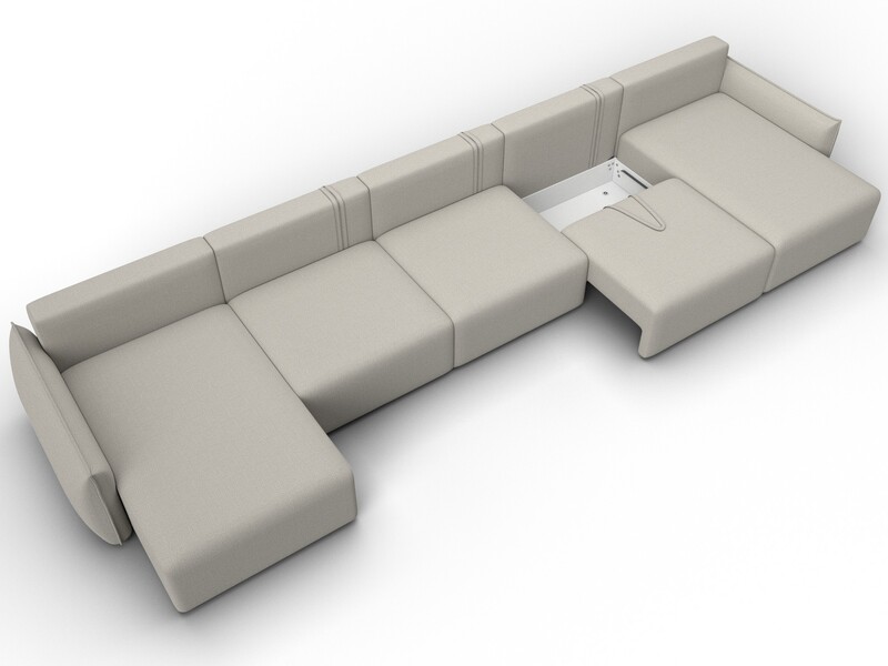 Диван П-образный Лига-051 НПБ МегаЛонг, Рогожка, Амур 02 бежевый