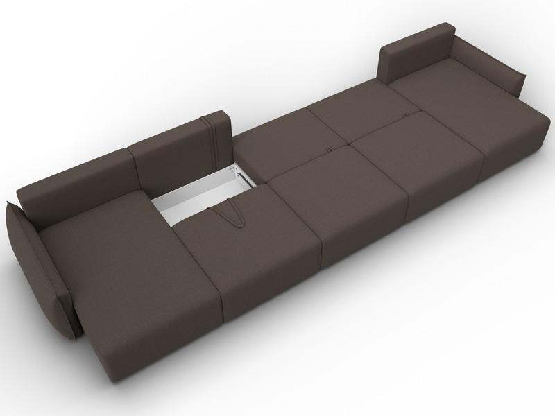 Диван П-образный Лига-051 НПБ МегаЛонг, Рогожка, Амур 05 коричневый