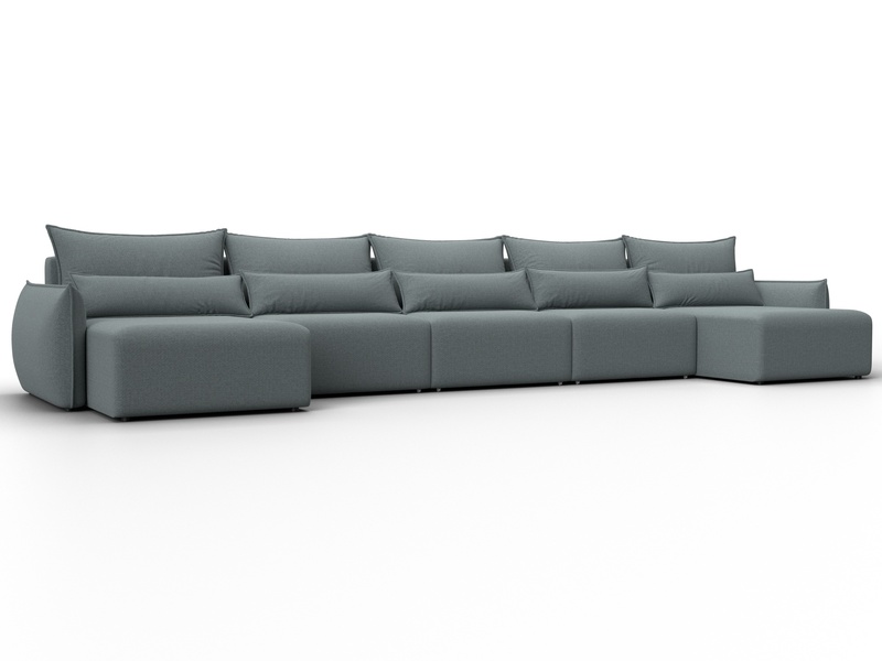 Диван П-образный Лига-051 НПБ МегаЛонг, Рогожка, Амур 07 серый