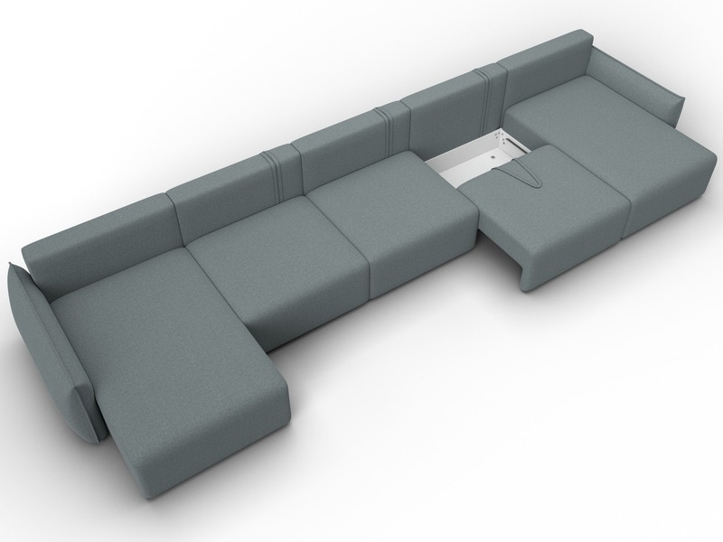 Диван П-образный Лига-051 НПБ МегаЛонг, Рогожка, Амур 07 серый