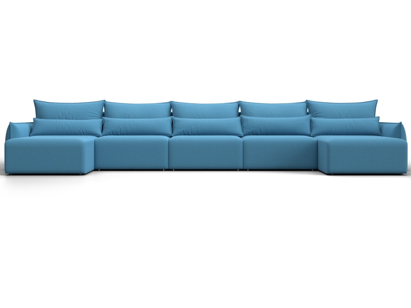 Диван П-образный Лига-051 НПБ МегаЛонг, Рогожка, Амур 10 голубой