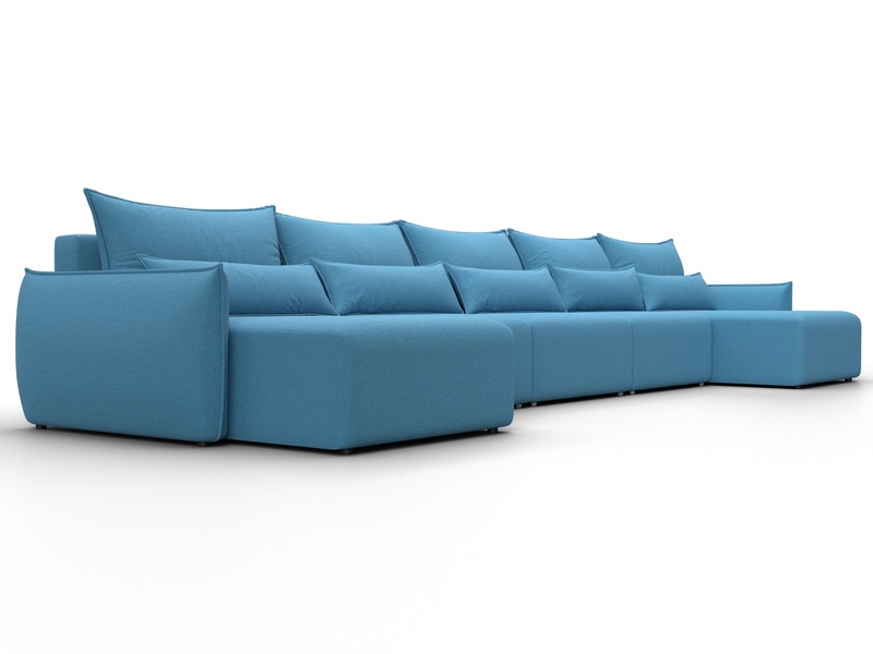 Диван П-образный Лига-051 НПБ МегаЛонг, Рогожка, Амур 10 голубой