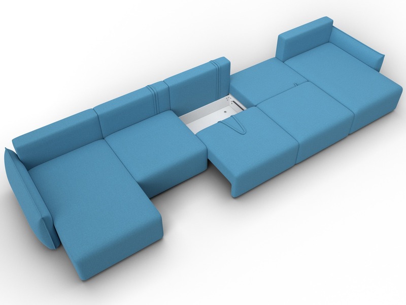 Диван П-образный Лига-051 НПБ МегаЛонг, Рогожка, Амур 10 голубой