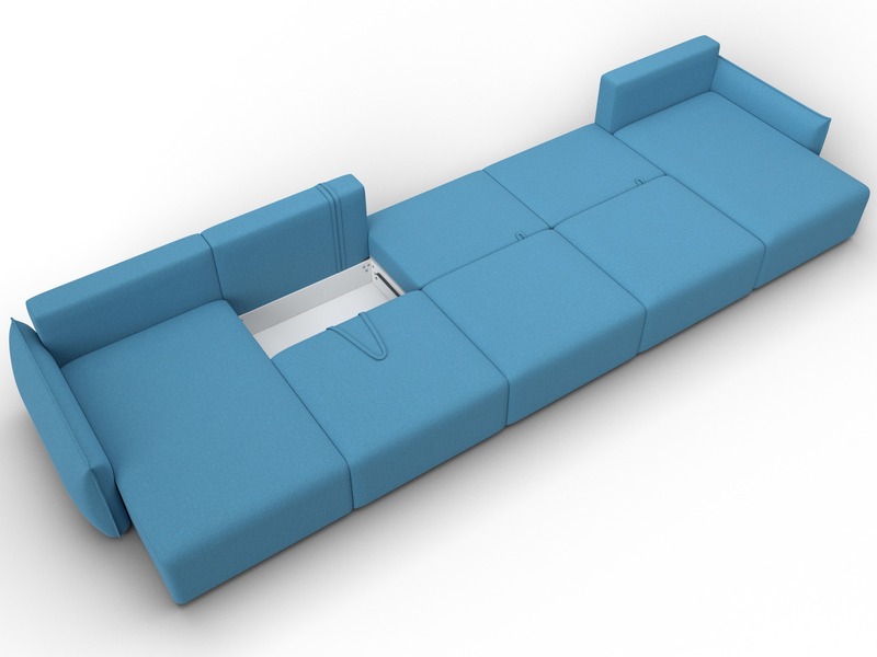 Диван П-образный Лига-051 НПБ МегаЛонг, Рогожка, Амур 10 голубой