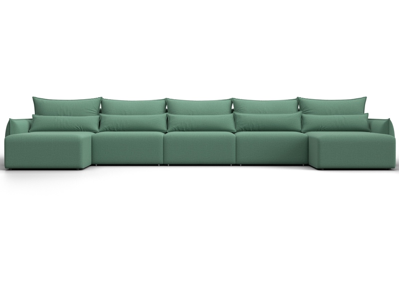 Диван П-образный Лига-051 НПБ МегаЛонг, Рогожка, Амур 11 зеленый