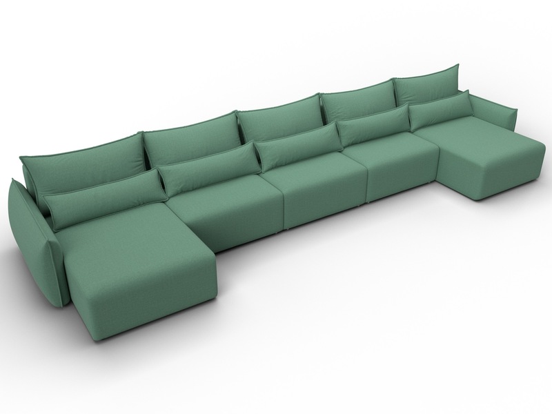 Диван П-образный Лига-051 НПБ МегаЛонг, Рогожка, Амур 11 зеленый