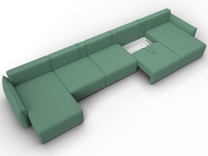 Диван П-образный Лига-051 НПБ МегаЛонг, Рогожка, Амур 11 зеленый