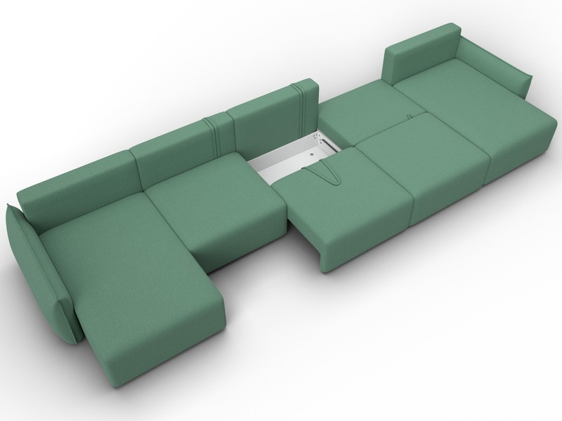 Диван П-образный Лига-051 НПБ МегаЛонг, Рогожка, Амур 11 зеленый