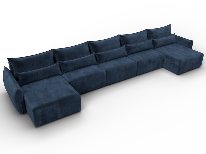 Диван П-образный Лига-051 НПБ МегаЛонг, Велюр, TOWER 13 синий