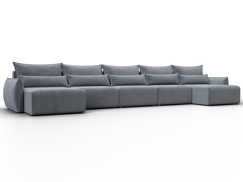 Диван П-образный Лига-051 НПБ МегаЛонг, Велюр, TOWER 10 серый