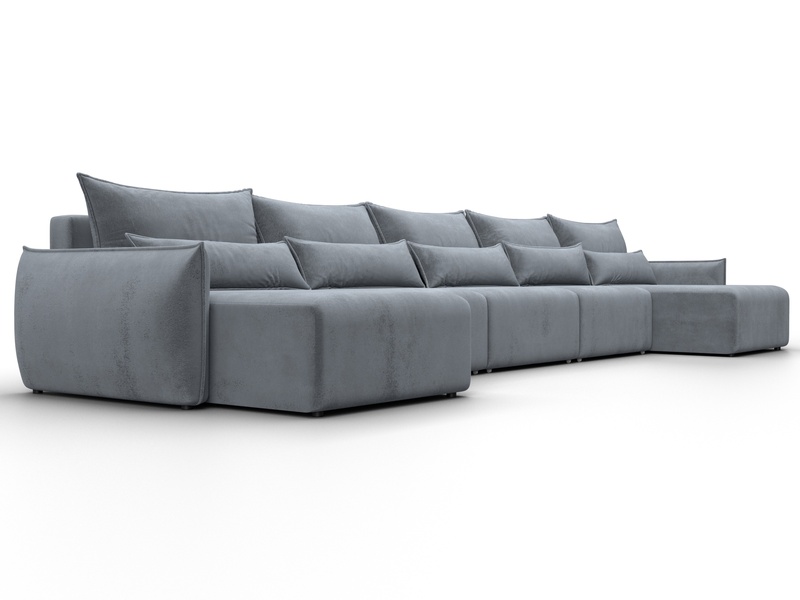 Диван П-образный Лига-051 НПБ МегаЛонг, Велюр, TOWER 10 серый