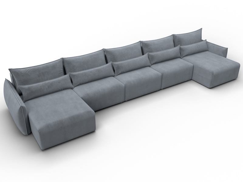 Диван П-образный Лига-051 НПБ МегаЛонг, Велюр, TOWER 10 серый