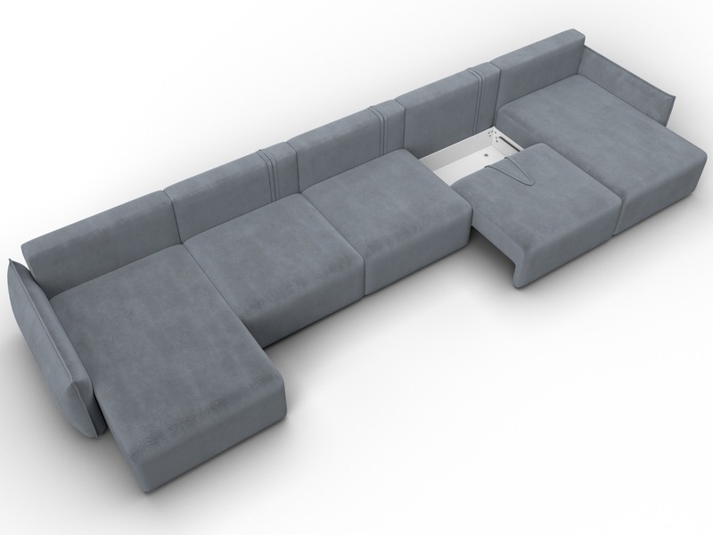 Диван П-образный Лига-051 НПБ МегаЛонг, Велюр, TOWER 10 серый