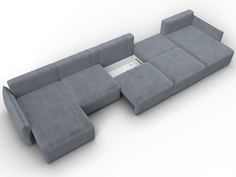 Диван П-образный Лига-051 НПБ МегаЛонг, Велюр, TOWER 10 серый