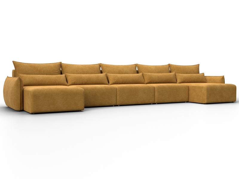 Диван П-образный Лига-051 НПБ МегаЛонг, Велюр, BRUT 10 желтый