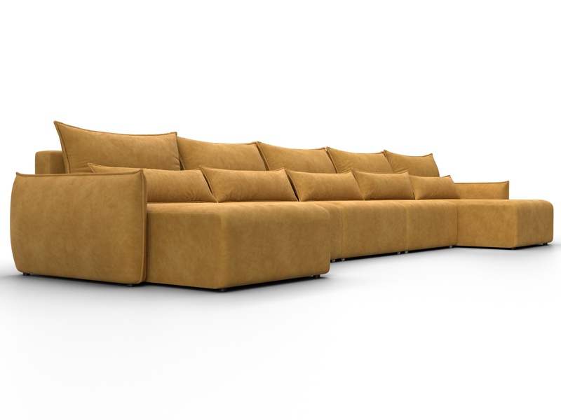Диван П-образный Лига-051 НПБ МегаЛонг, Велюр, BRUT 10 желтый