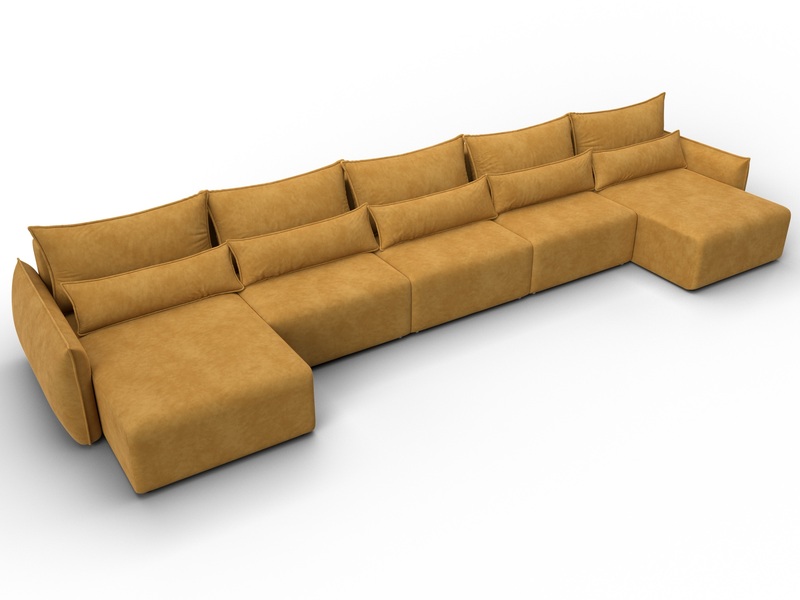 Диван П-образный Лига-051 НПБ МегаЛонг, Велюр, BRUT 10 желтый