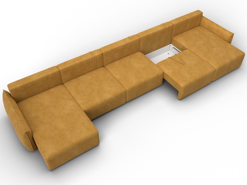 Диван П-образный Лига-051 НПБ МегаЛонг, Велюр, BRUT 10 желтый