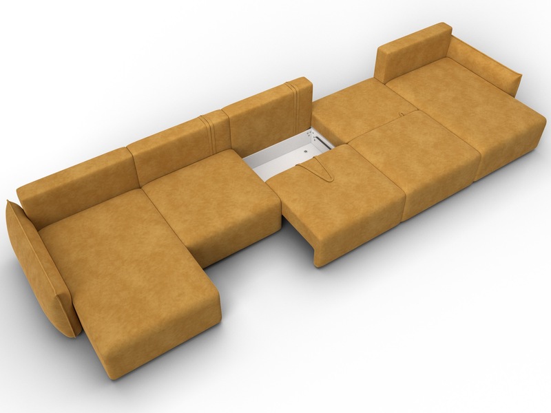 Диван П-образный Лига-051 НПБ МегаЛонг, Велюр, BRUT 10 желтый