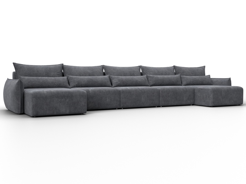 Диван П-образный Лига-051 НПБ МегаЛонг, Велюр, BRUT 16 темно-серый