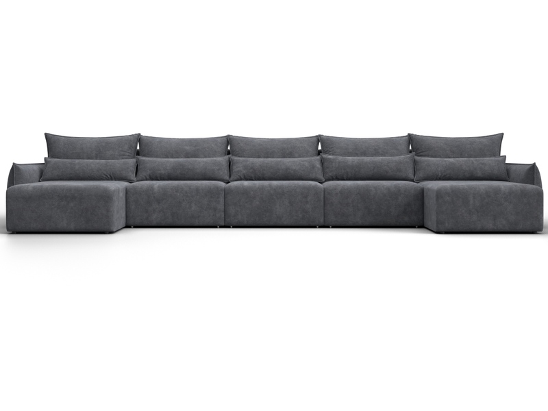 Диван П-образный Лига-051 НПБ МегаЛонг, Велюр, BRUT 16 темно-серый