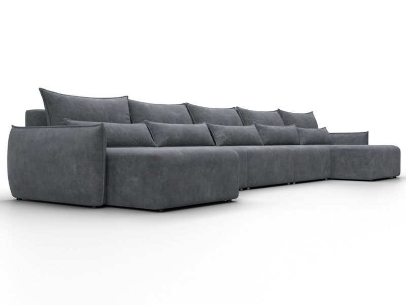 Диван П-образный Лига-051 НПБ МегаЛонг, Велюр, BRUT 16 темно-серый