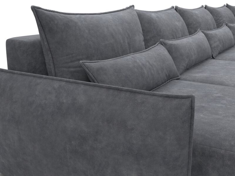 Диван П-образный Лига-051 НПБ МегаЛонг, Велюр, BRUT 16 темно-серый