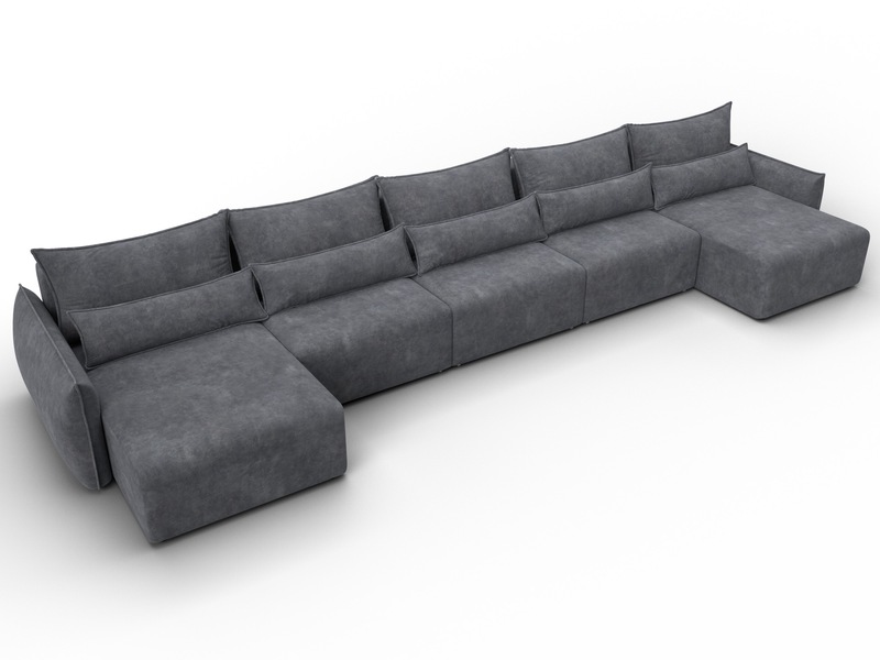Диван П-образный Лига-051 НПБ МегаЛонг, Велюр, BRUT 16 темно-серый