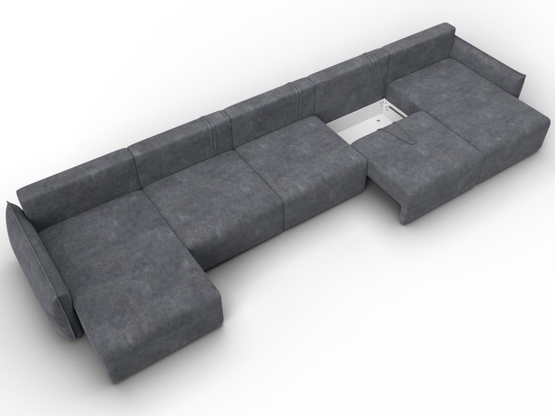 Диван П-образный Лига-051 НПБ МегаЛонг, Велюр, BRUT 16 темно-серый