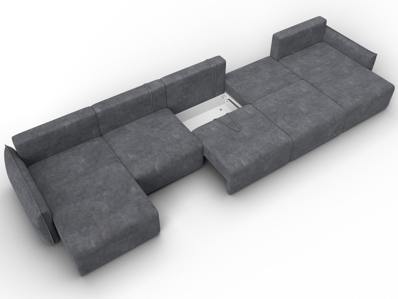 Диван П-образный Лига-051 НПБ МегаЛонг, Велюр, BRUT 16 темно-серый