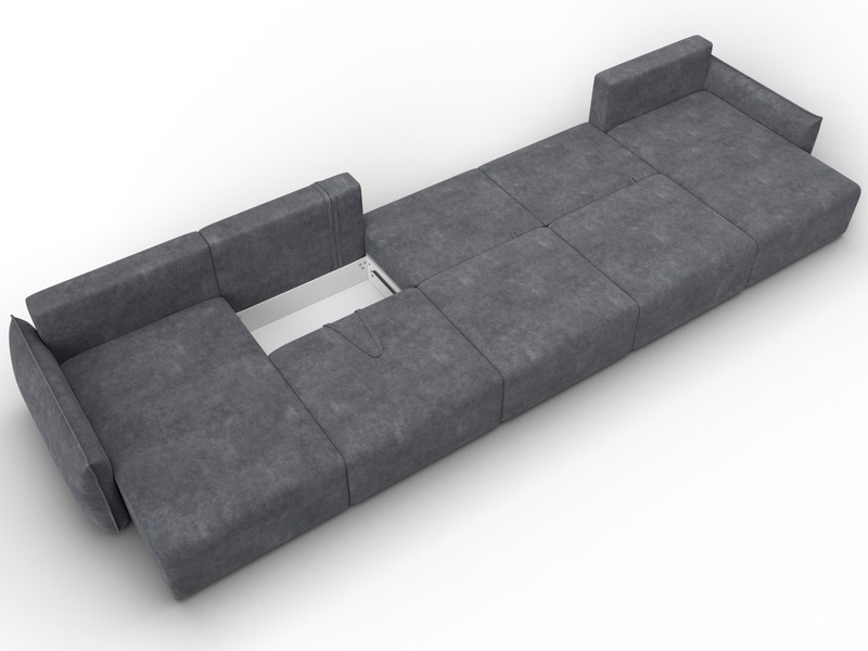 Диван П-образный Лига-051 НПБ МегаЛонг, Велюр, BRUT 16 темно-серый