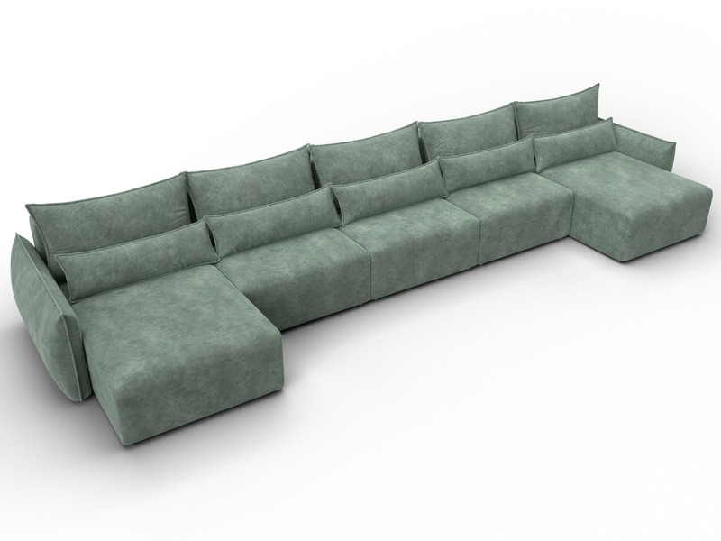 Диван П-образный Лига-051 НПБ МегаЛонг, Велюр, BRUT 08 зеленый